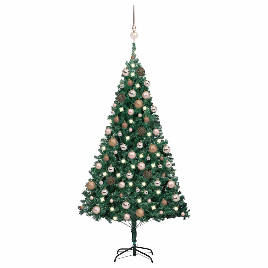 vidaXL Artificial Pre-lit Christmas Tree with Ball Set Green 180 cm PVC 1