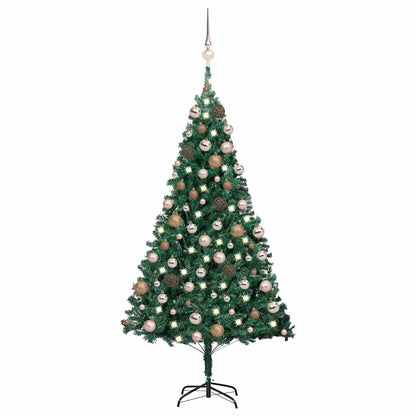 vidaXL Artificial Pre-lit Christmas Tree with Ball Set Green 180 cm PVC 1