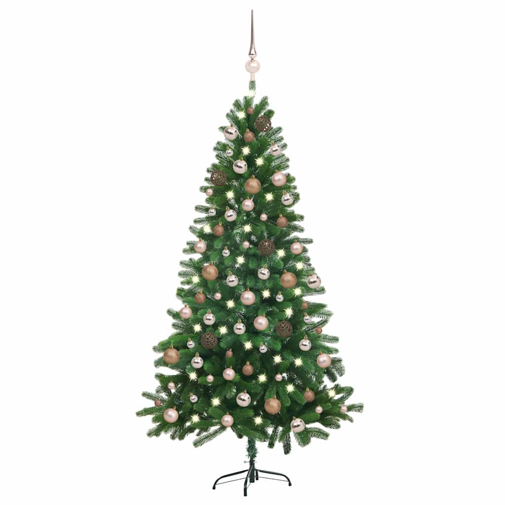 Christmas Tree Green 180 cm PE Length 90 cm with 61 rose gold balls