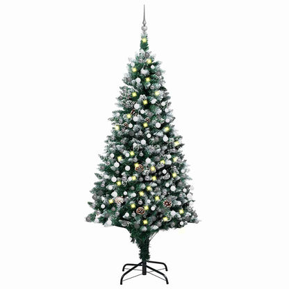 Artificial Christmas Tree Green 210 cm with 61 white/grey balls
