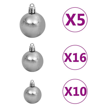 Artificial Christmas Tree Green 210 cm with 61 white/grey balls