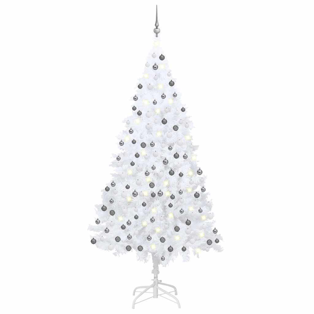 vidaXL Artificial Pre-lit Christmas Tree with Ball Set PVC White