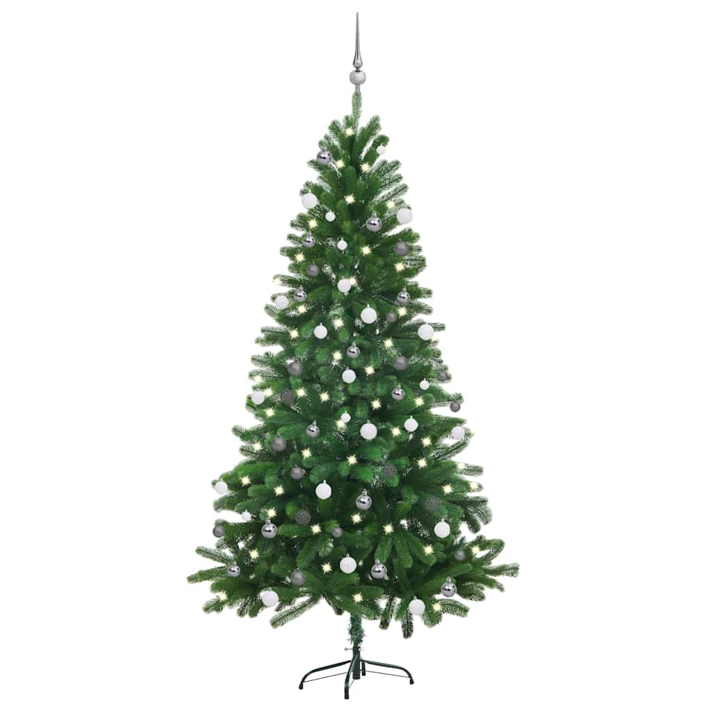 Christmas Tree Green 180 cm PE Length 90 cm with 61 white/grey balls