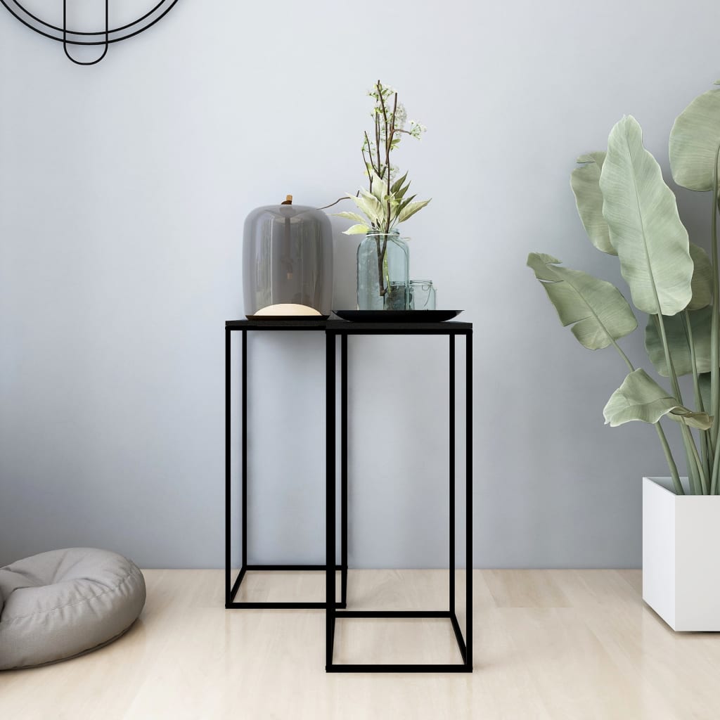 vidaXL Side Table | Set of 2 | Black | Steel, Engineered wood | Durable 1