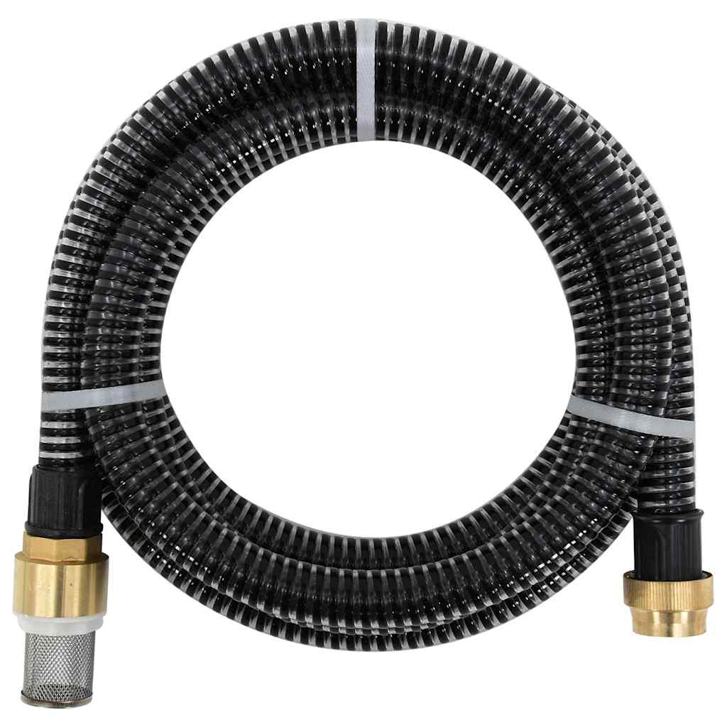 vidaXL Suction Hose with Brass Connectors Black 1.1" 15 m PVC 1