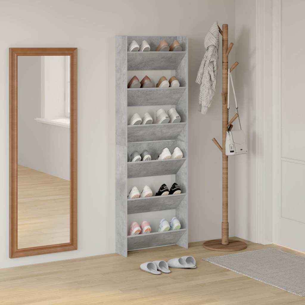vidaXL Wall Shoe Cabinet | Set of 2 | Concrete grey | Engineered wood | Compact 3