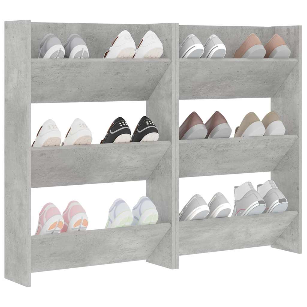 vidaXL Wall Shoe Cabinet | Set of 2 | Concrete grey | Engineered wood | Compact 4