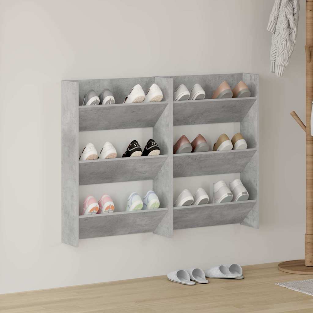 vidaXL Wall Shoe Cabinet | Set of 2 | Concrete grey | Engineered wood | Compact 1