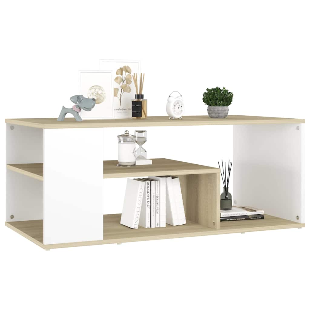 Coffee Table 100x50x40 cm Engineered Wood White and sonoma oak
