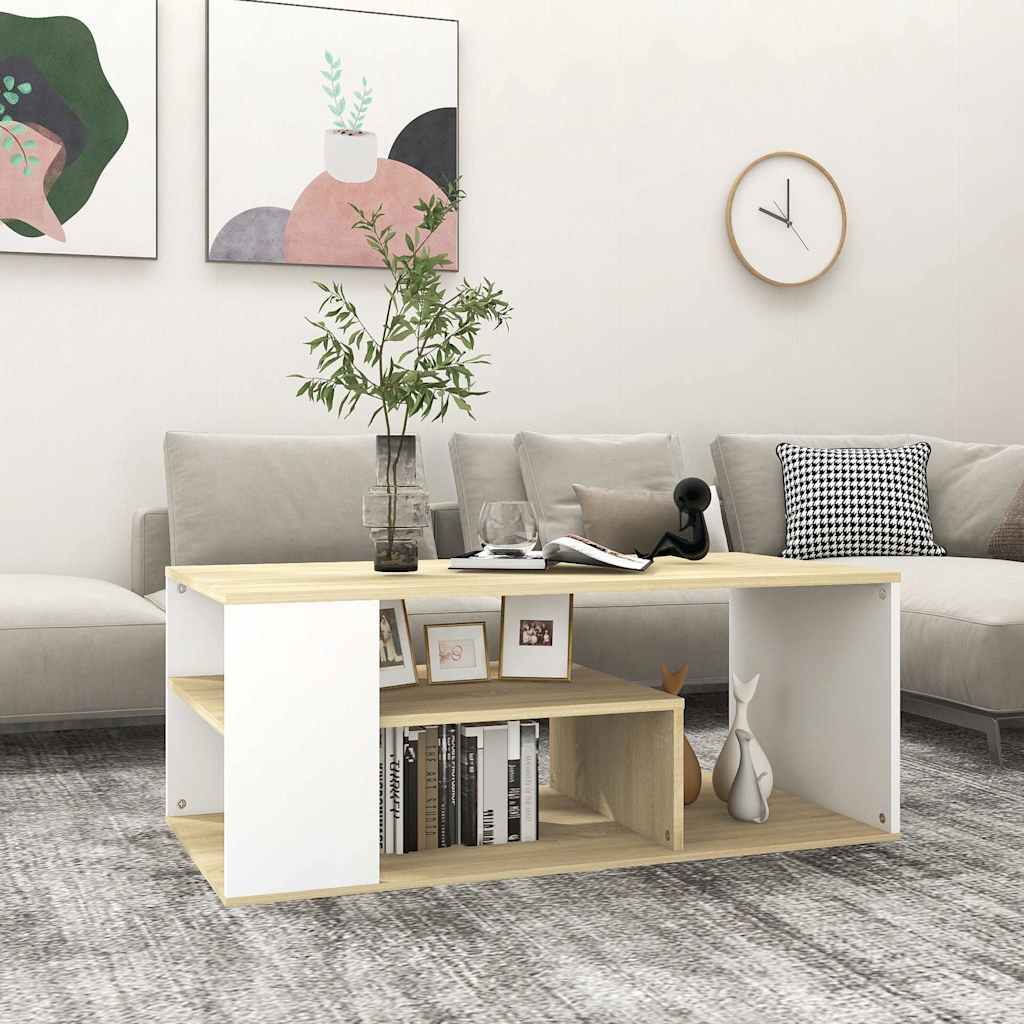 Coffee Table 100x50x40 cm Engineered Wood White and sonoma oak