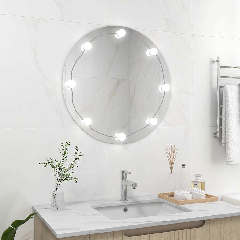 vidaXL Wall Mirror with LED Lights Round Glass 3
