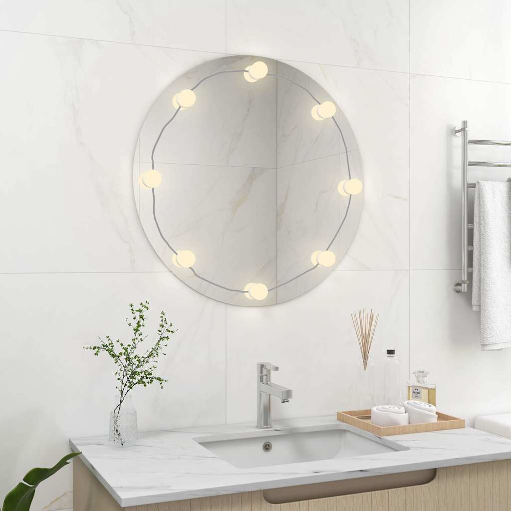vidaXL Wall Mirror with LED Lights Round Glass 1