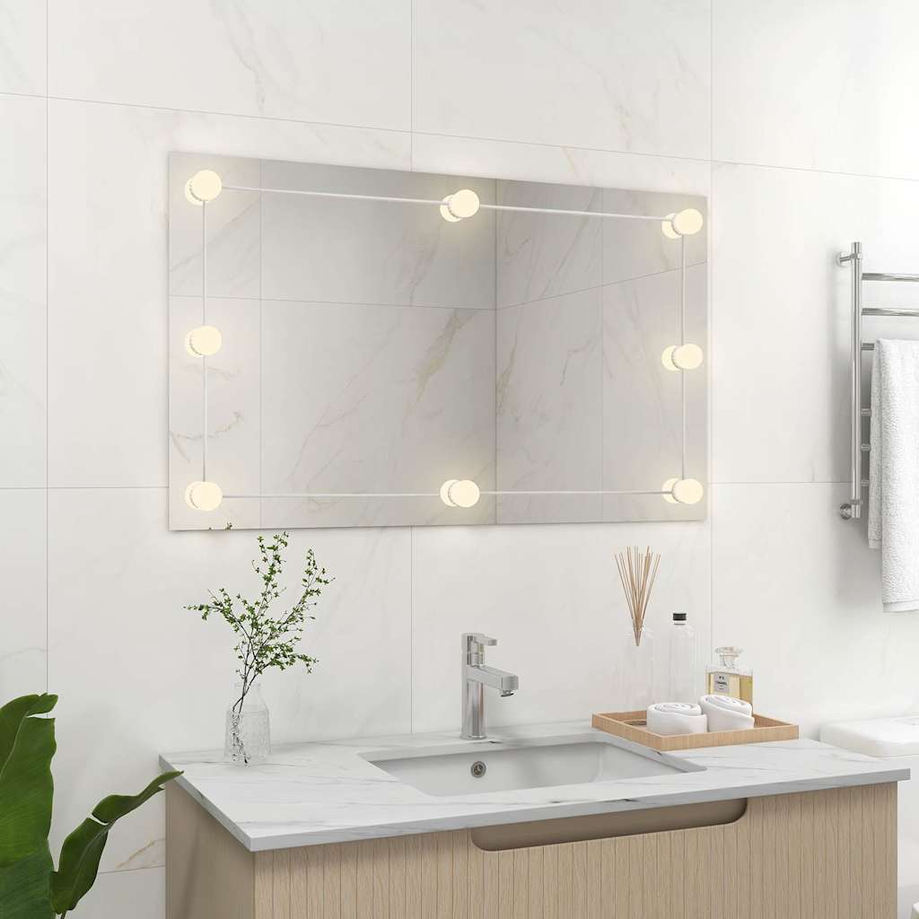 vidaXL Wall Frameless Mirror with LED Lights Rectangular Glass 3