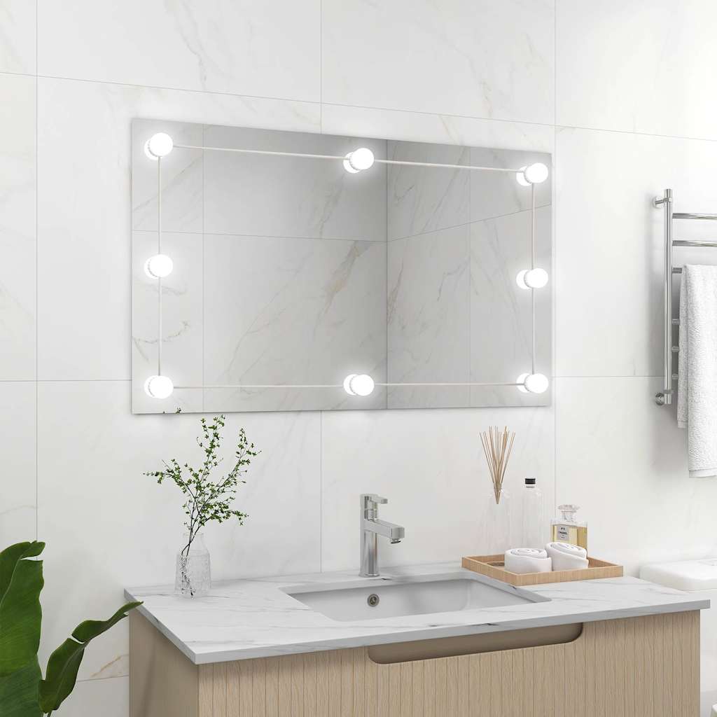 vidaXL Wall Frameless Mirror with LED Lights Rectangular Glass 1
