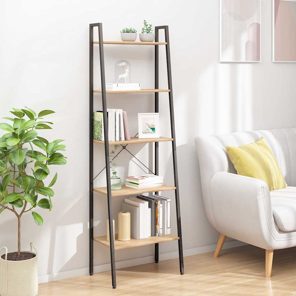 vidaXL Standing Shelf | Light Brown and Black | Engineered wood and Steel 1