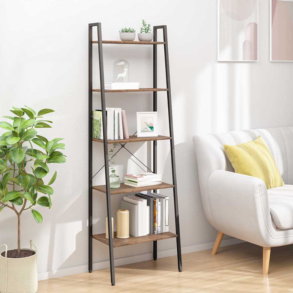 vidaXL Standing Shelf | Dark brown and black | Engineered wood, Steel | Tall 1