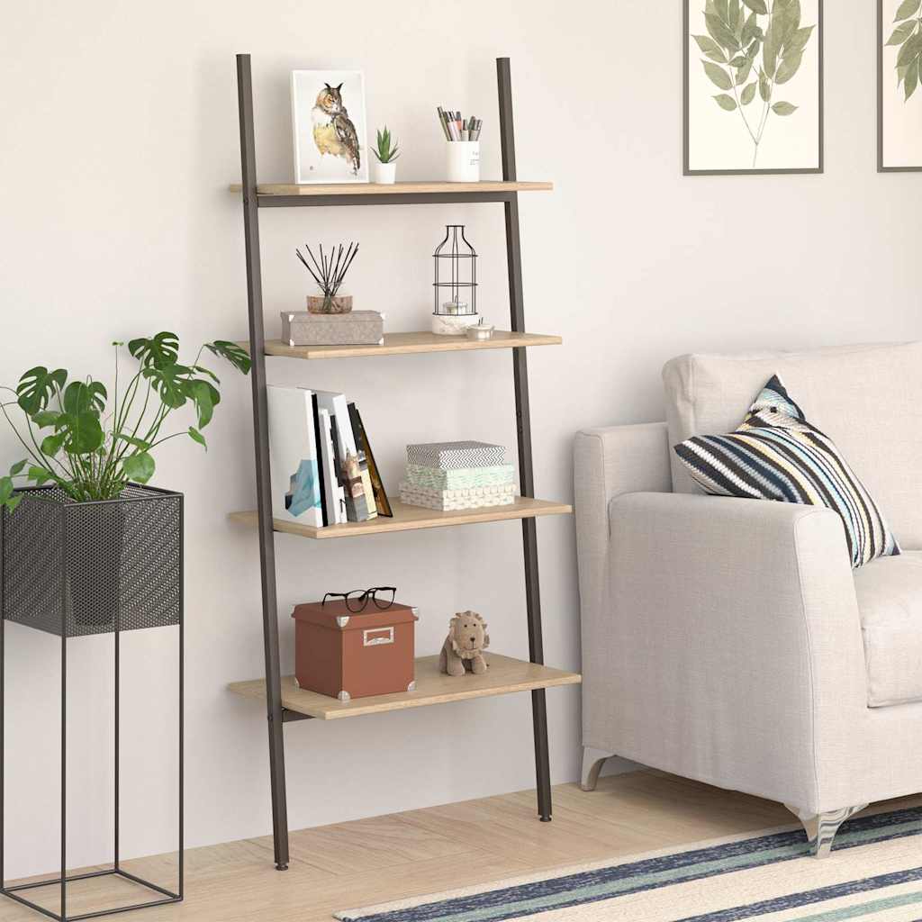 vidaXL Leaning Shelf | Light brown and black | Engineered wood and steel 1