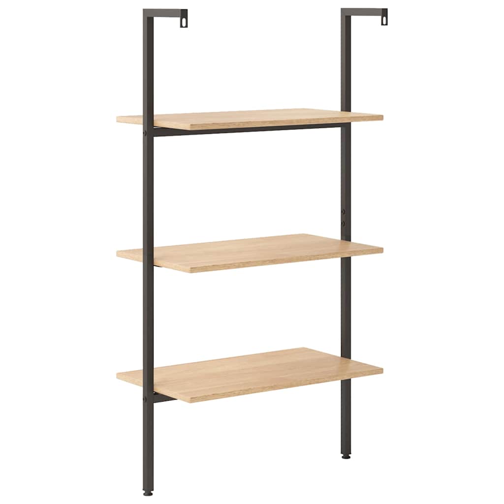 vidaXL 3-Tier Leaning Shelf Light Brown and Black 64x35x120,5 cm 4