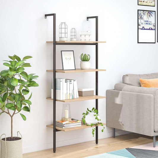 vidaXL Leaning Shelf | Light brown and black | Engineered wood, steel | Medium 1