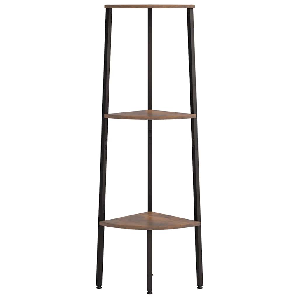 vidaXL Corner Shelf | Dark brown and black | Engineered wood, steel | Compact 3