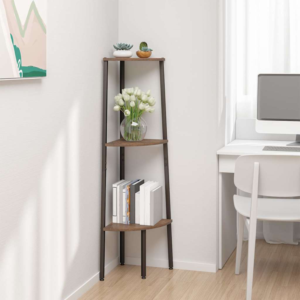 vidaXL Corner Shelf | Dark brown and black | Engineered wood, steel | Compact 1