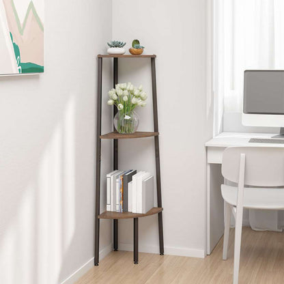 vidaXL Corner Shelf | Dark brown and black | Engineered wood, steel | Compact 1
