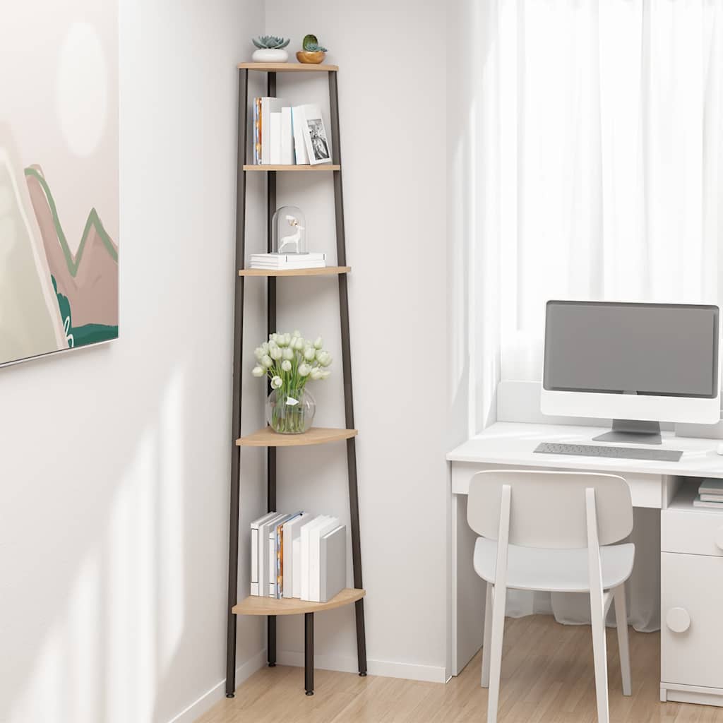 vidaXL Corner Shelf | Light brown and black | Engineered wood, steel | Medium 1