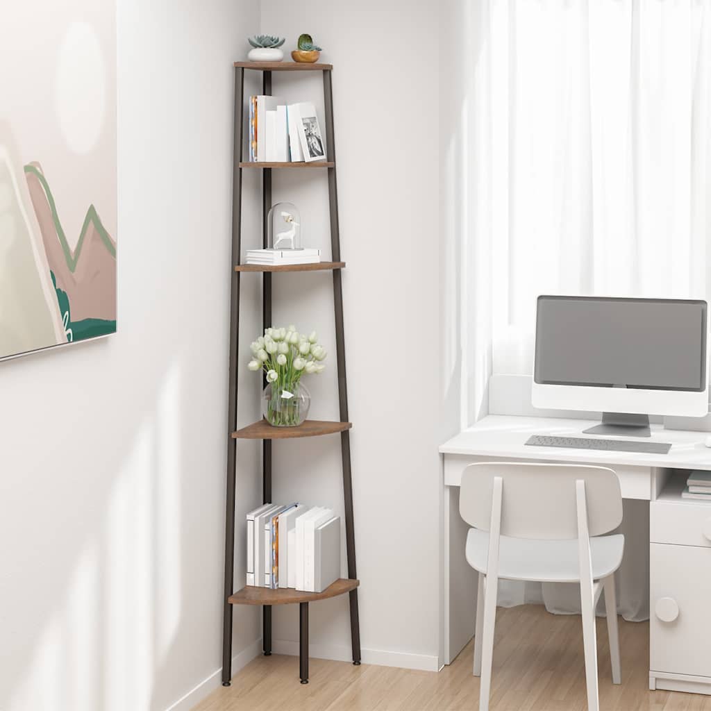 vidaXL Corner Shelf | Dark Brown and Black | Engineered wood and steel | Large 1