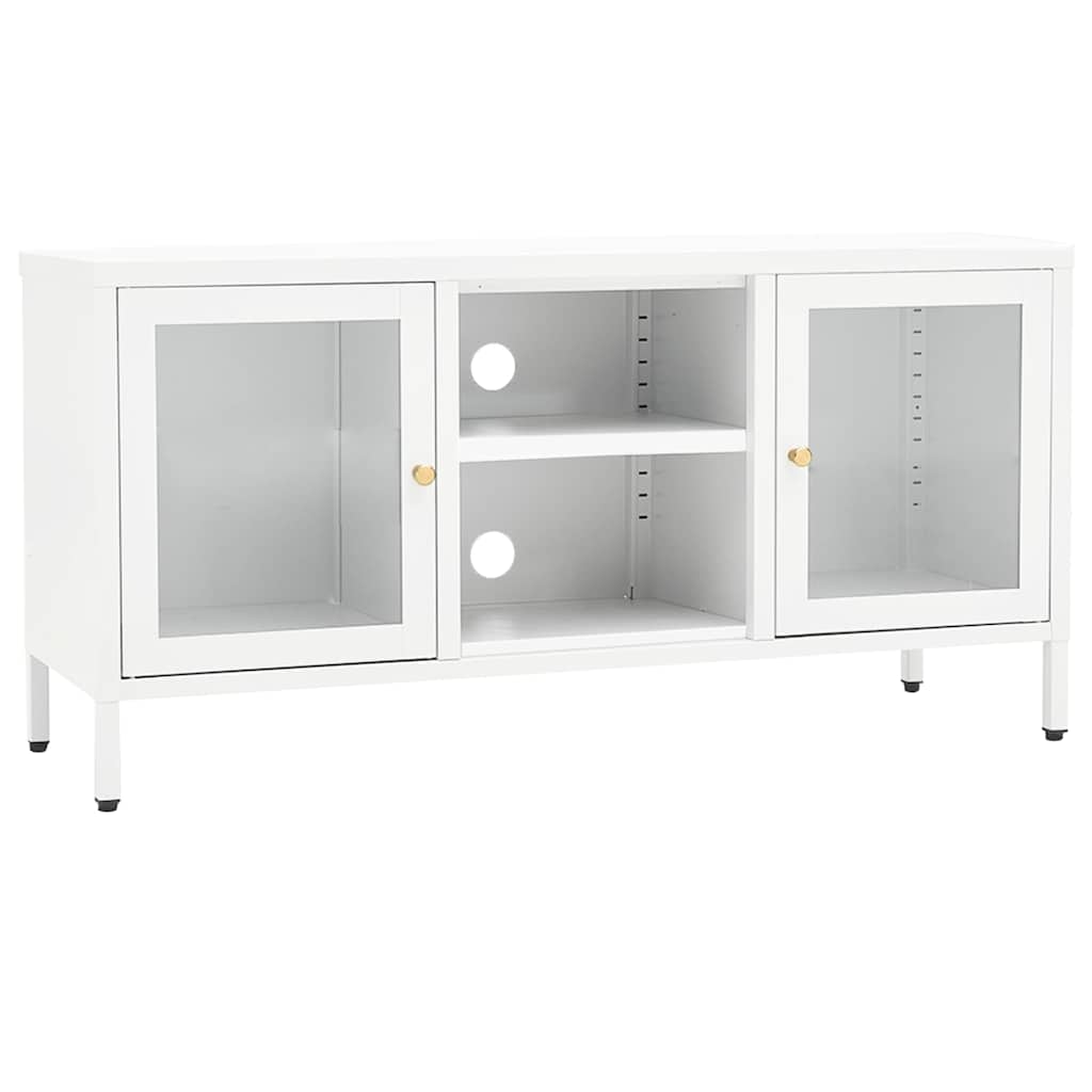 vidaXL TV Cabinet White 105x35x52 cm Steel and Glass 2