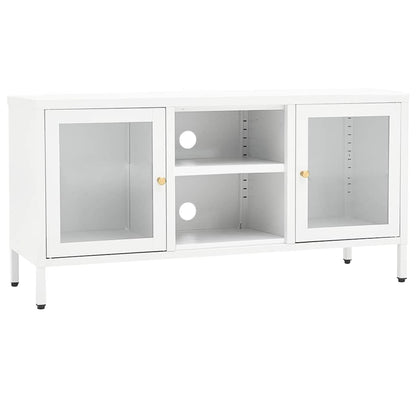 vidaXL TV Cabinet White 105x35x52 cm Steel and Glass 2