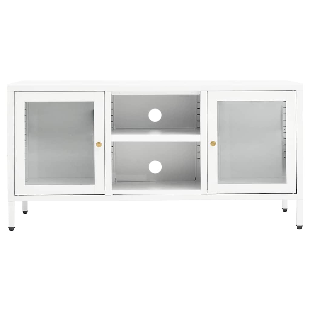 vidaXL TV Cabinet White 105x35x52 cm Steel and Glass 3