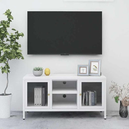 vidaXL TV Cabinet White 105x35x52 cm Steel and Glass 1