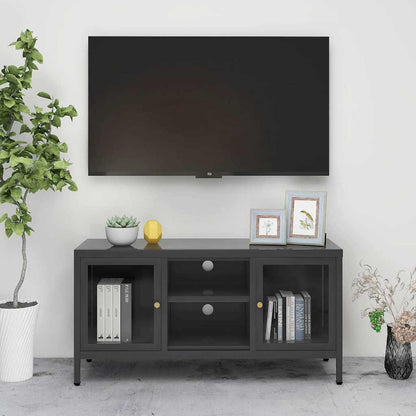 TV Cabinet 105x35x52 cm Steel and Glass Anthracite