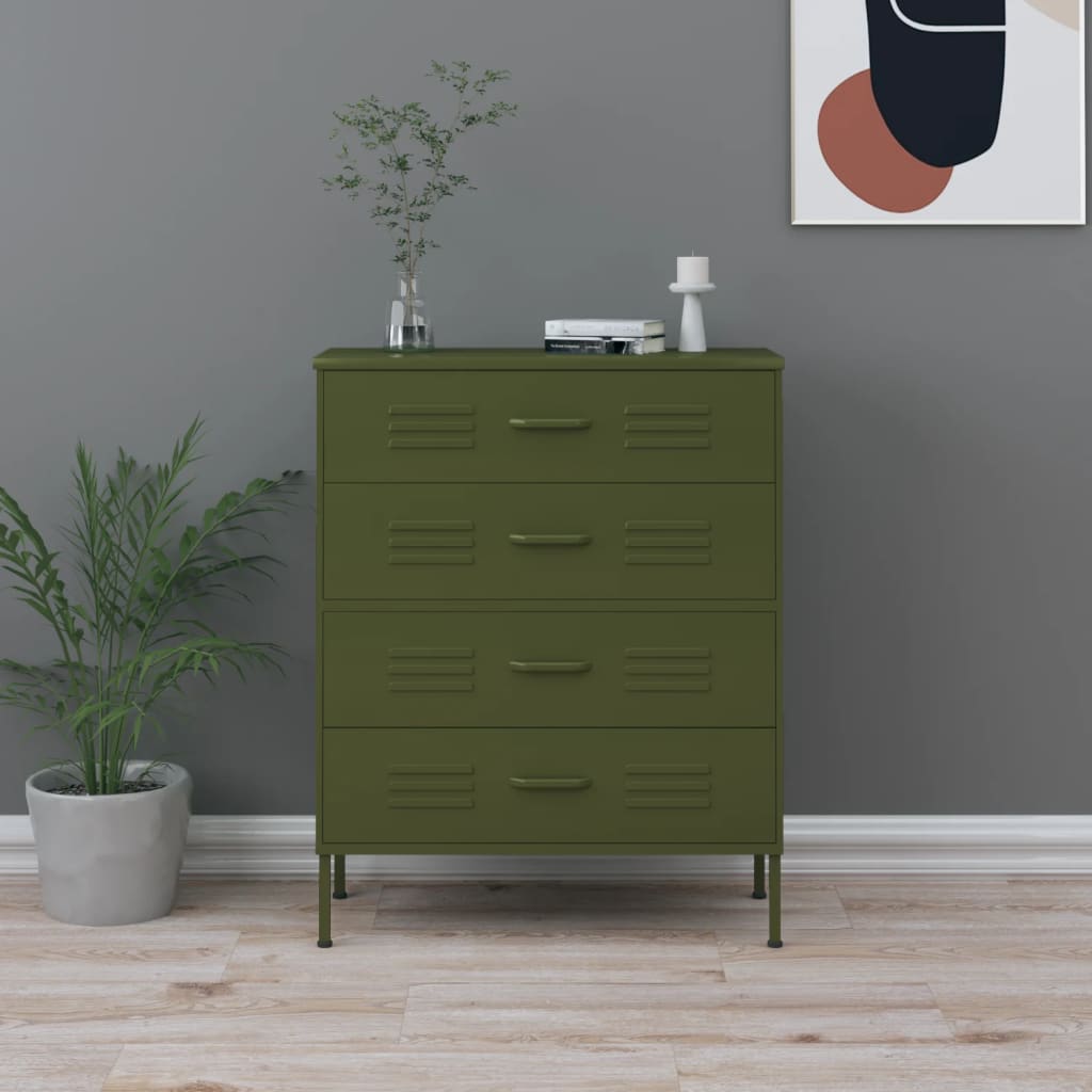 vidaXL Chest of Drawers Olive Green 80x35x101.5 cm Steel 1