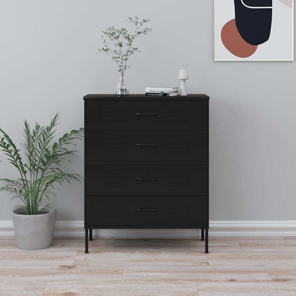 vidaXL Chest of Drawers | Black | Steel | Medium | Adjustable Feet 1