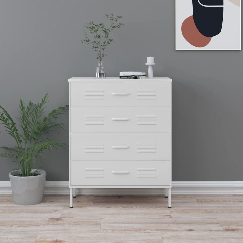 vidaXL Chest Of Drawers | White | Steel | 80x35x101.5 cm | Adjustable Feet 1