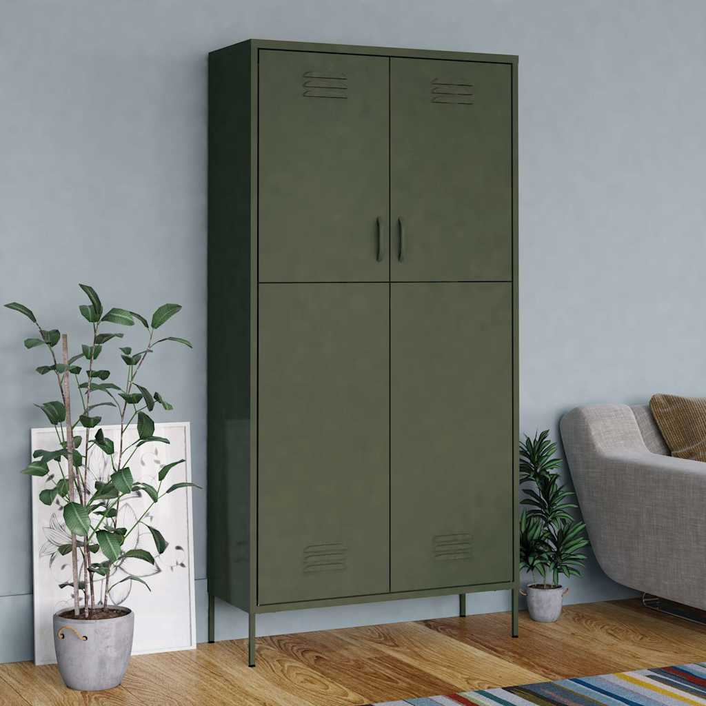 vidaXL Wardrobe Olive Green 90x50x180 cm Steel 1
