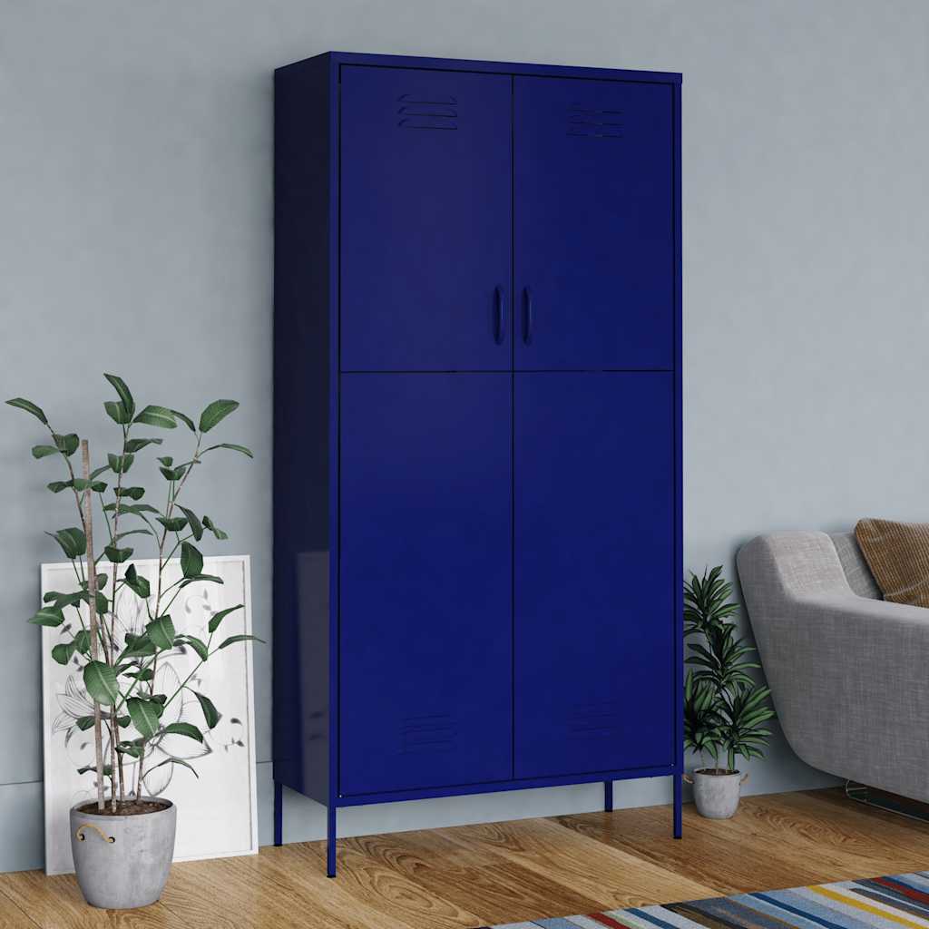 vidaXL Wardrobe Navy Blue 90x50x180 cm Steel 1