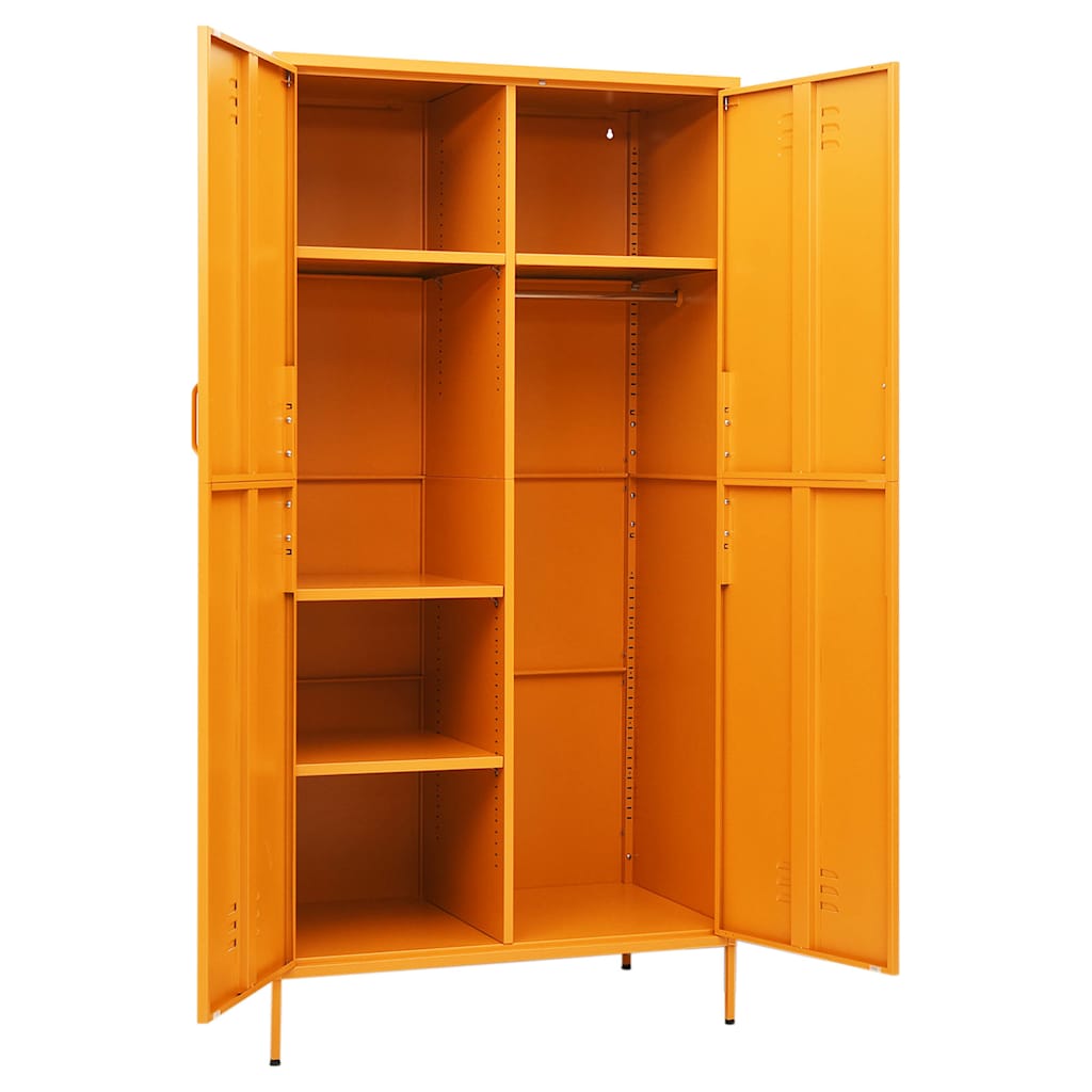 vidaXL Wardrobe | Mustard Yellow | Steel | Large | Levelers | Wardrobe 6