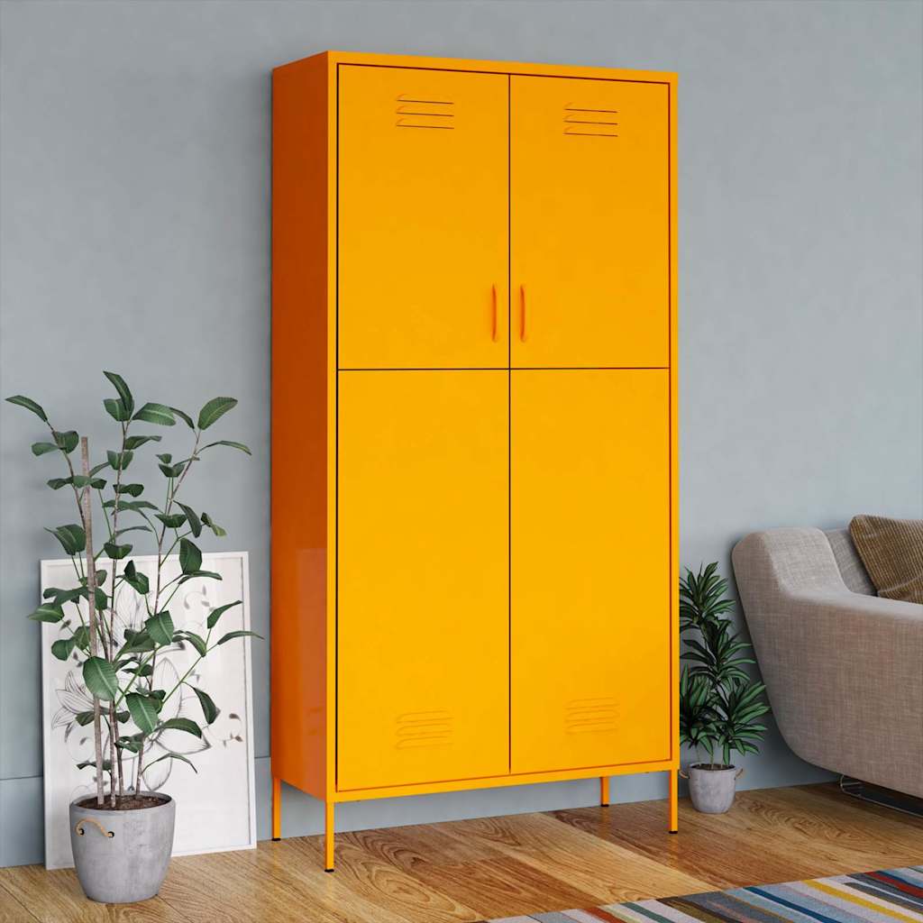 vidaXL Wardrobe | Mustard Yellow | Steel | Large | Levelers | Wardrobe 1