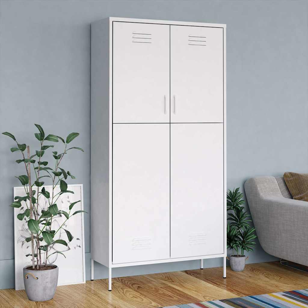 vidaXL Wardrobe | White | Steel | Medium |  Height-Adjustable Shelves 1