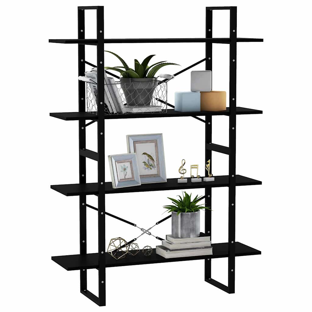 vidaXL 4-Tier Book Cabinet Black 100x30x140 cm Solid Pine Wood 4
