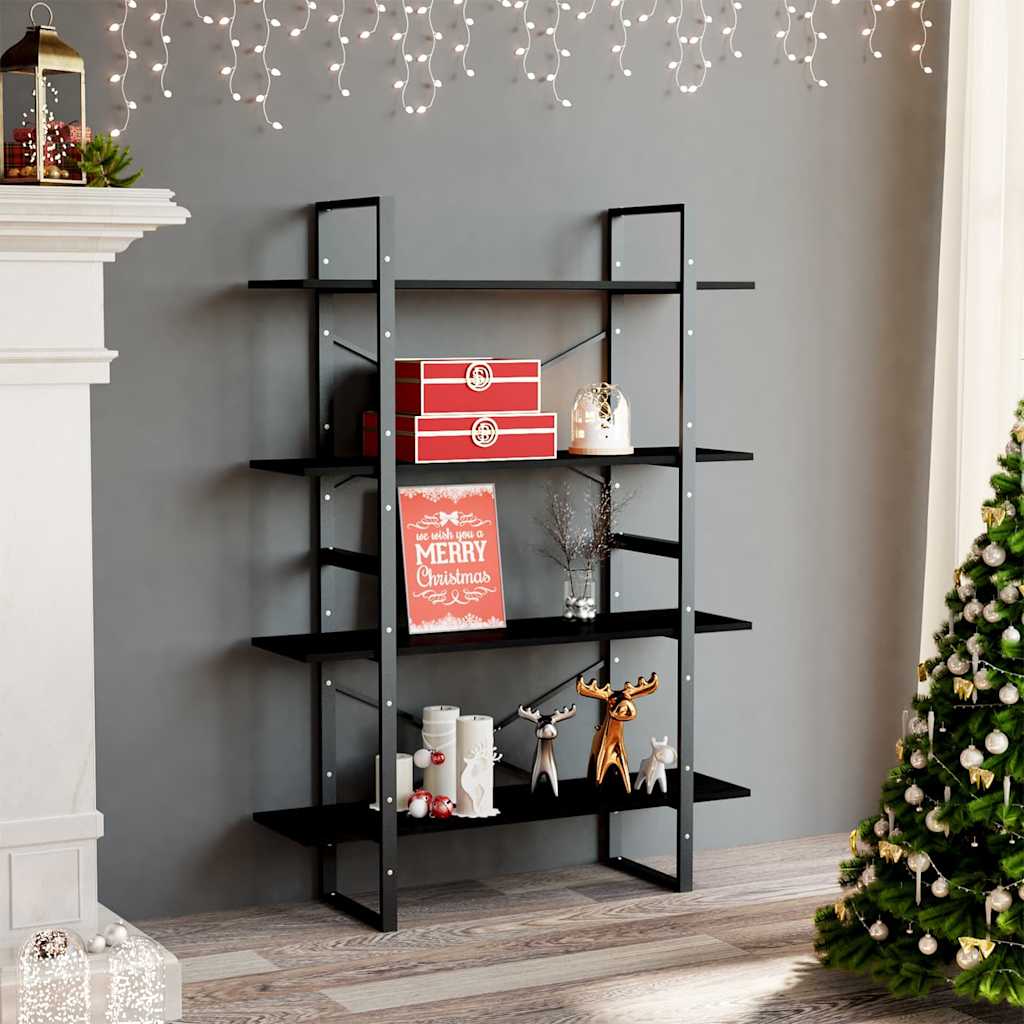 vidaXL 4-Tier Book Cabinet Black 100x30x140 cm Solid Pine Wood 1