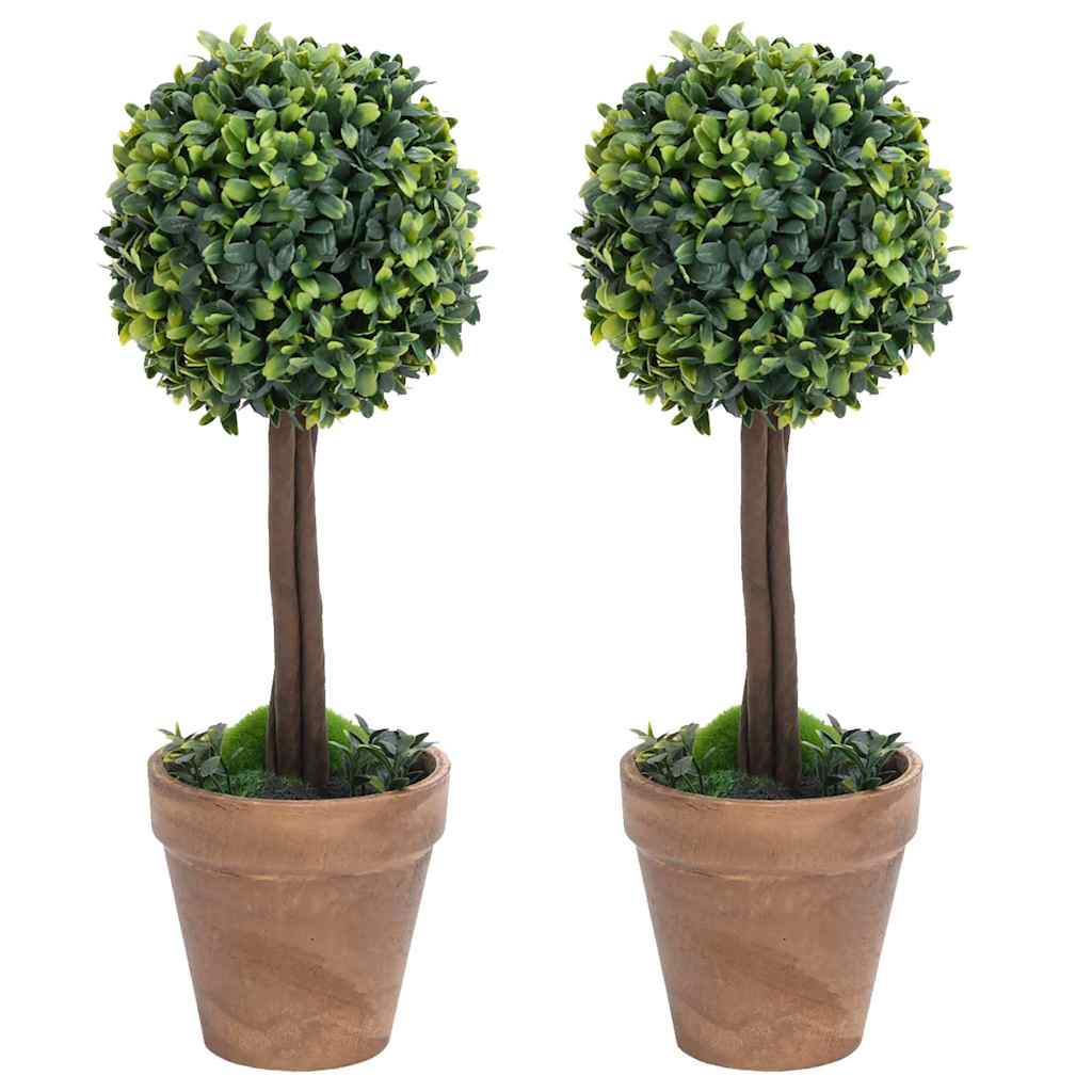 vidaXL Artificial Boxwood Plants 2 pcs Pots Ball Shaped Green 41 cm 1