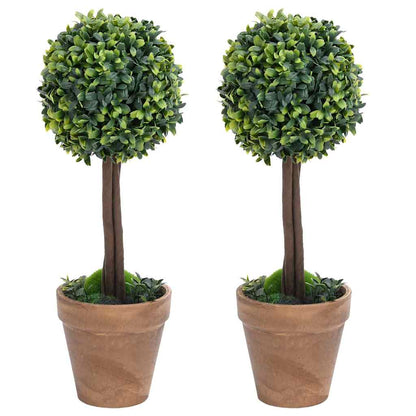 vidaXL Artificial Boxwood Plants 2 pcs Pots Ball Shaped Green 41 cm 1