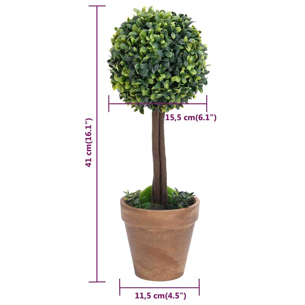 vidaXL Artificial Boxwood Plants 2 pcs Pots Ball Shaped Green 41 cm 6