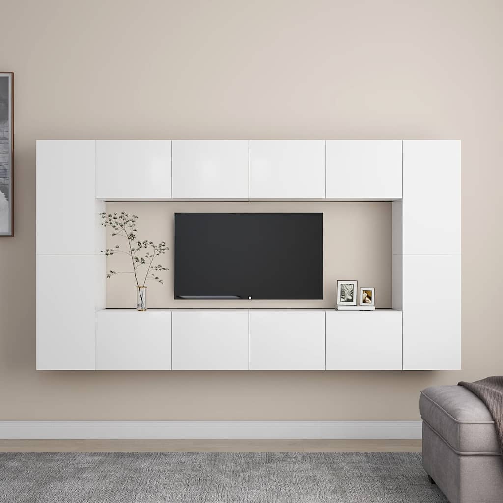 8 Piece TV Cabinet Set Engineered Wood Width 80 cm White