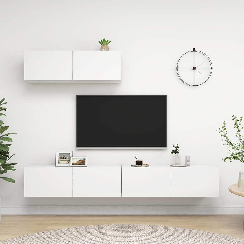 3 Piece TV Cabinet Set Engineered Wood Width 100 cm White