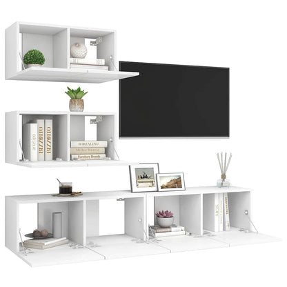 4 Piece TV Cabinet Set Engineered Wood Width 60 cm White