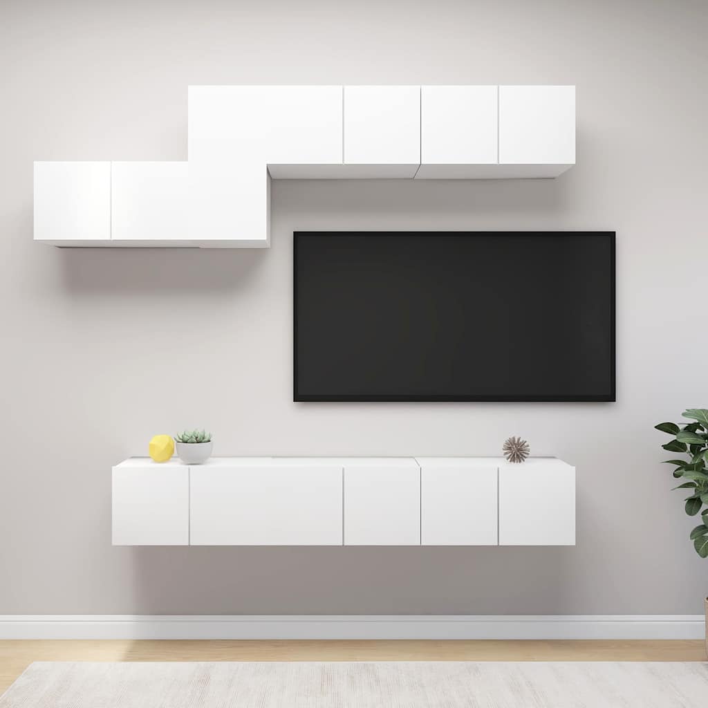 TV Cabinet Set Engineered Wood 7 pcs White